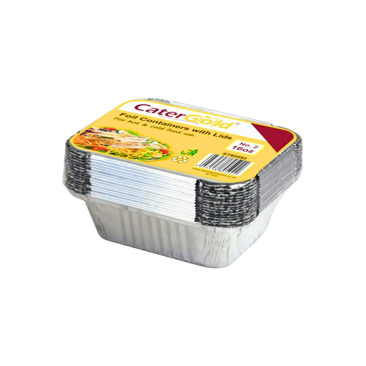 Catergold 16oz Aluminium Foil Food Containers with Lids No 2 | 8pk
