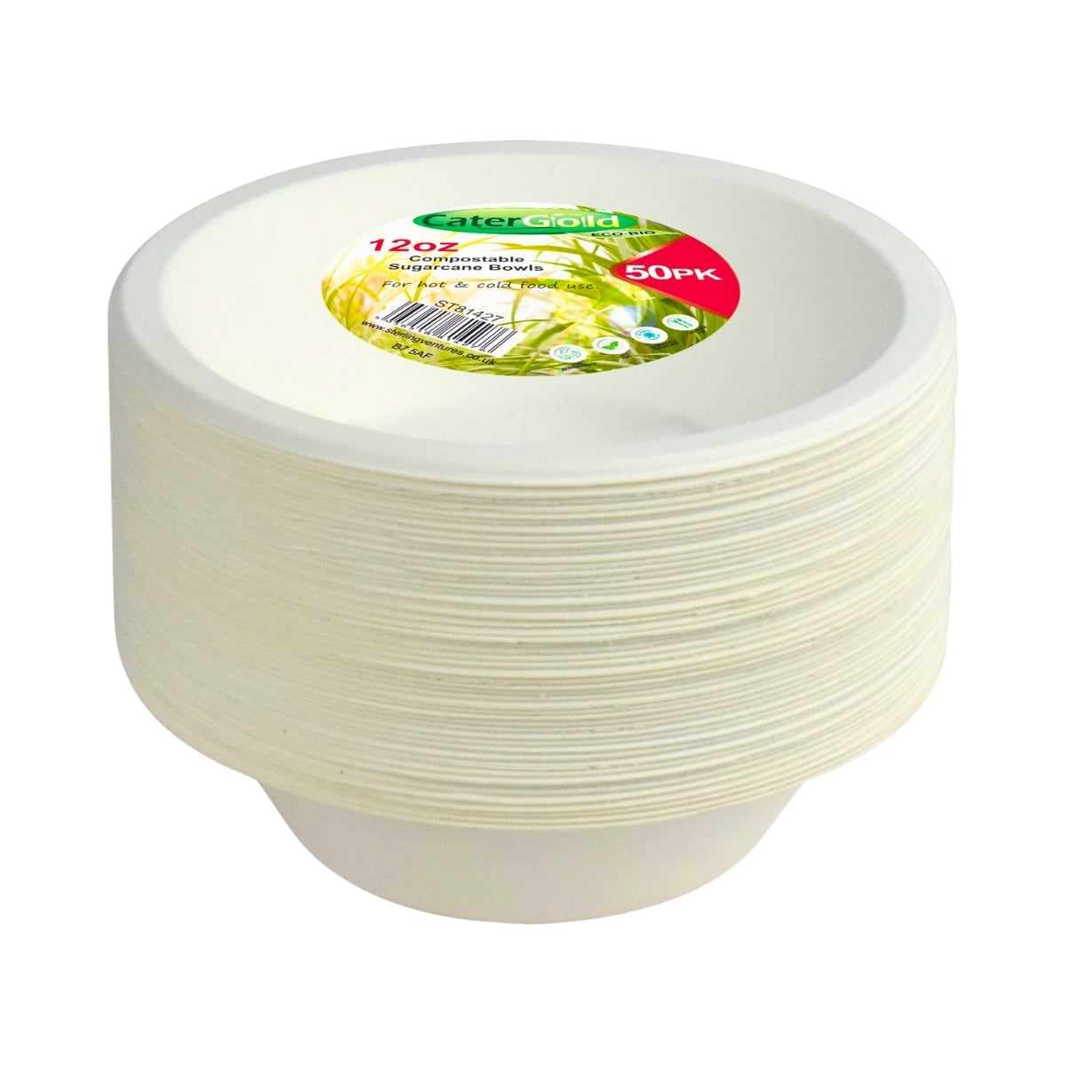Catergold Sturdy Disposable Bagasse Paper Bowls Eco-Friendly Biodegradable Sugarcane | 12oz 50pk