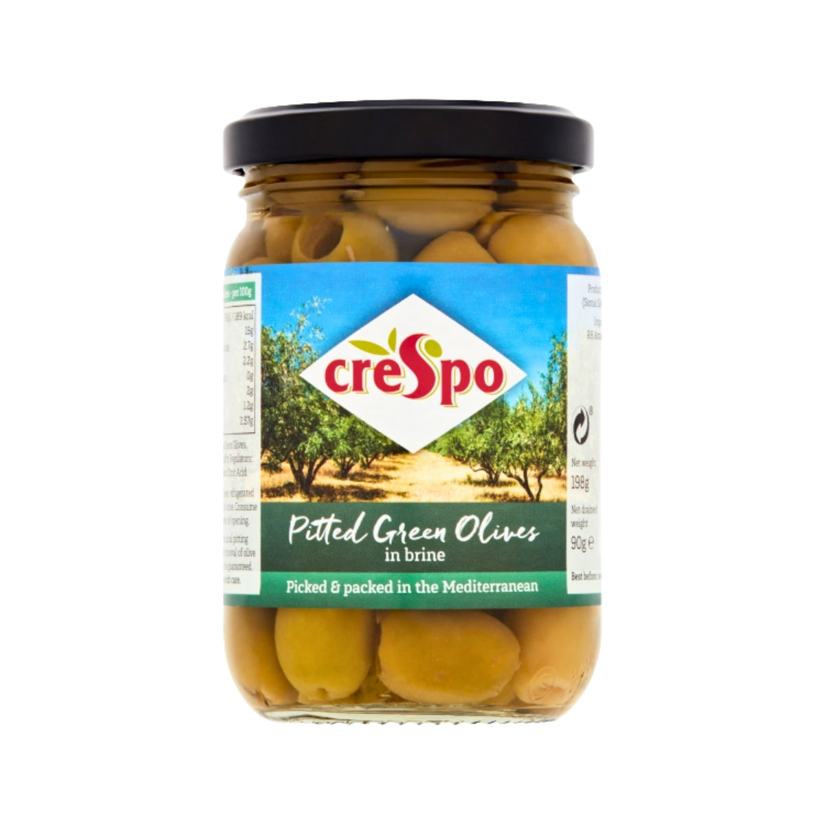 Crespo Pitted Green Olives in Brine | 198 gm