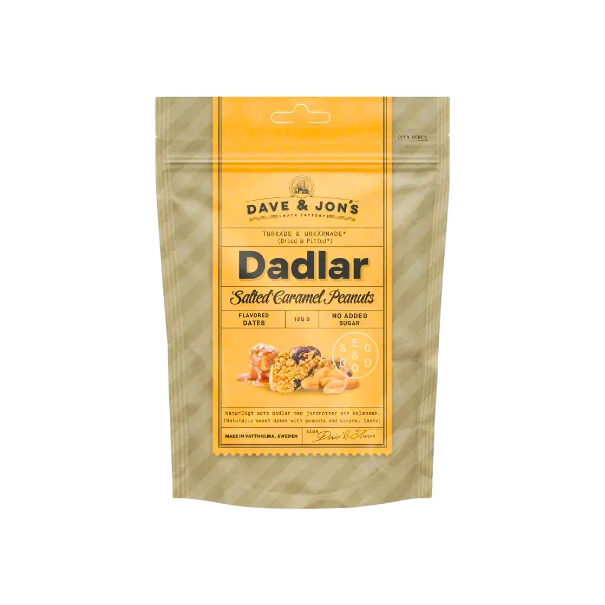 Dave And Jons Dried And Pitted Dates Salted Caramel Peanuts 125g