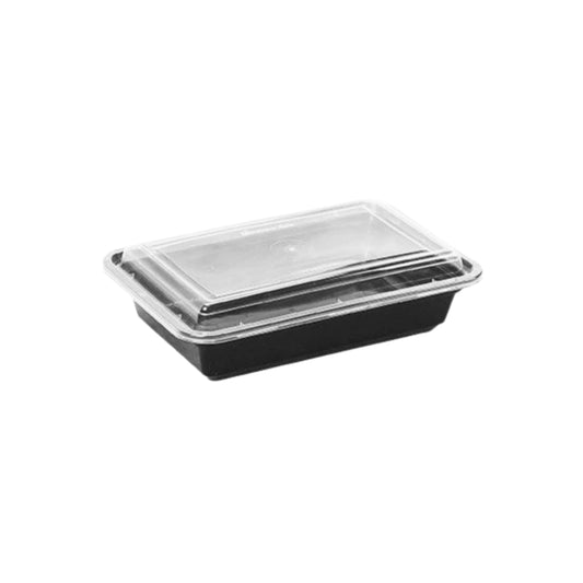 24oz Black Base Rectangle Plastic Container | 50 Pieces
