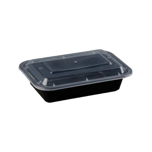 28oz Black Base Rectangle Plastic Container | 150 Pieces