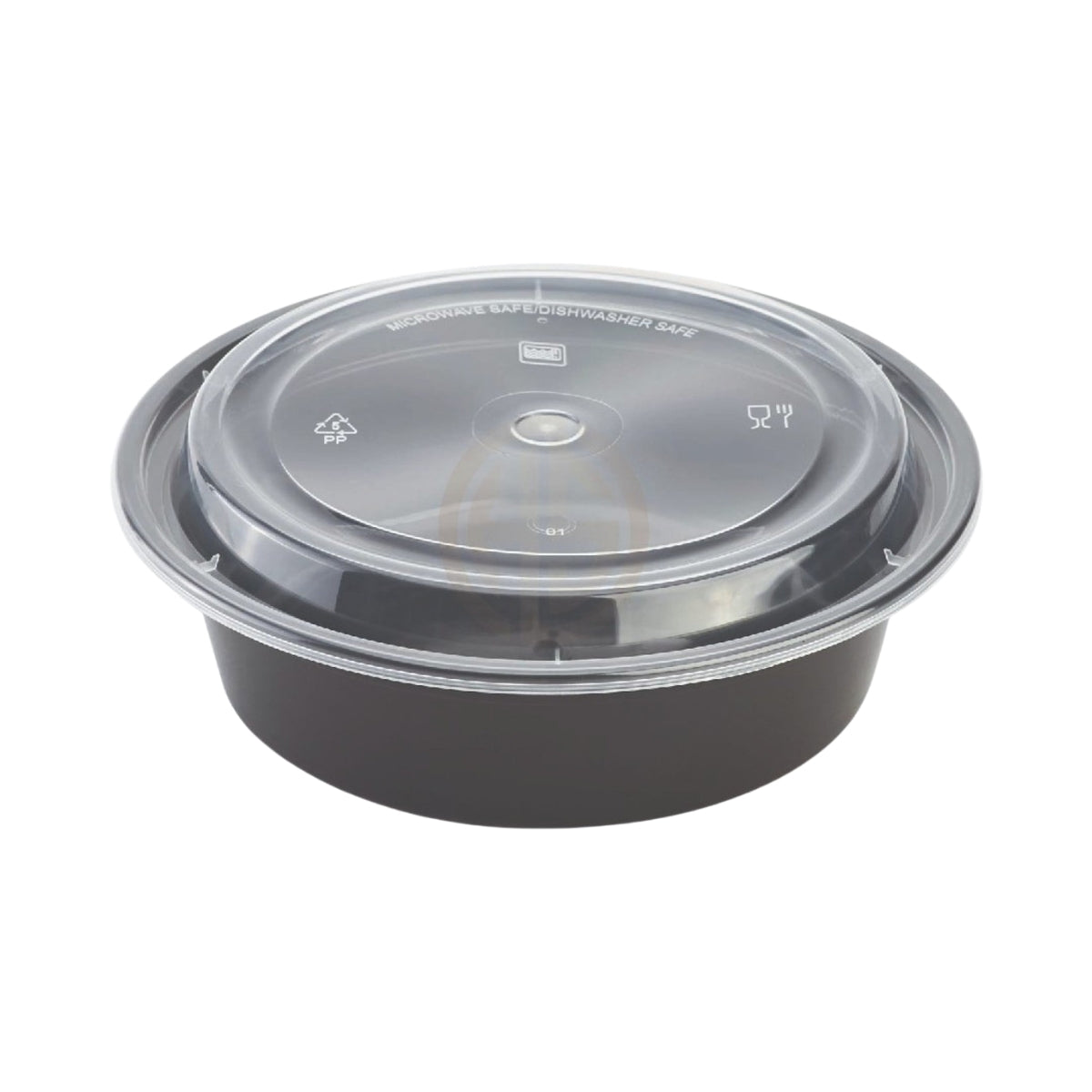 32oz Black Base Round Plastic Container | 50 Pieces