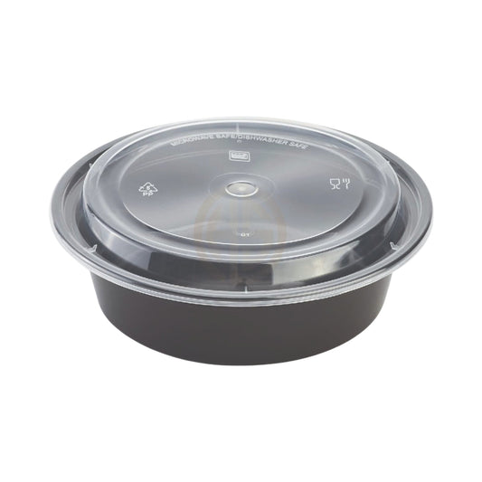 32oz Black Base Round Plastic Container | 150 Pieces