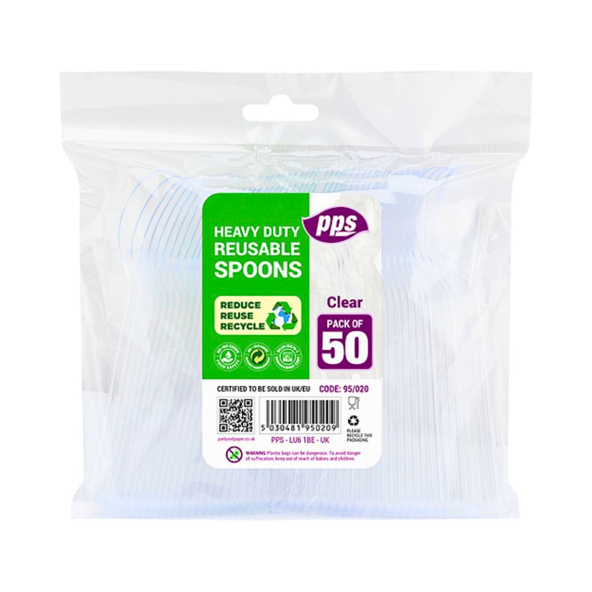 PPS Heavy Duty Reusable Plastic Spoons 50 Pieces