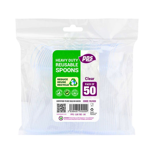 PPS Heavy Duty Reusable Plastic Spoons 50 Pieces