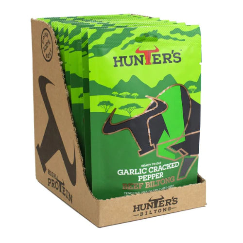 Hunter's Garlic Cracked Pepper Beef Biltong | 28g X Pack of 10