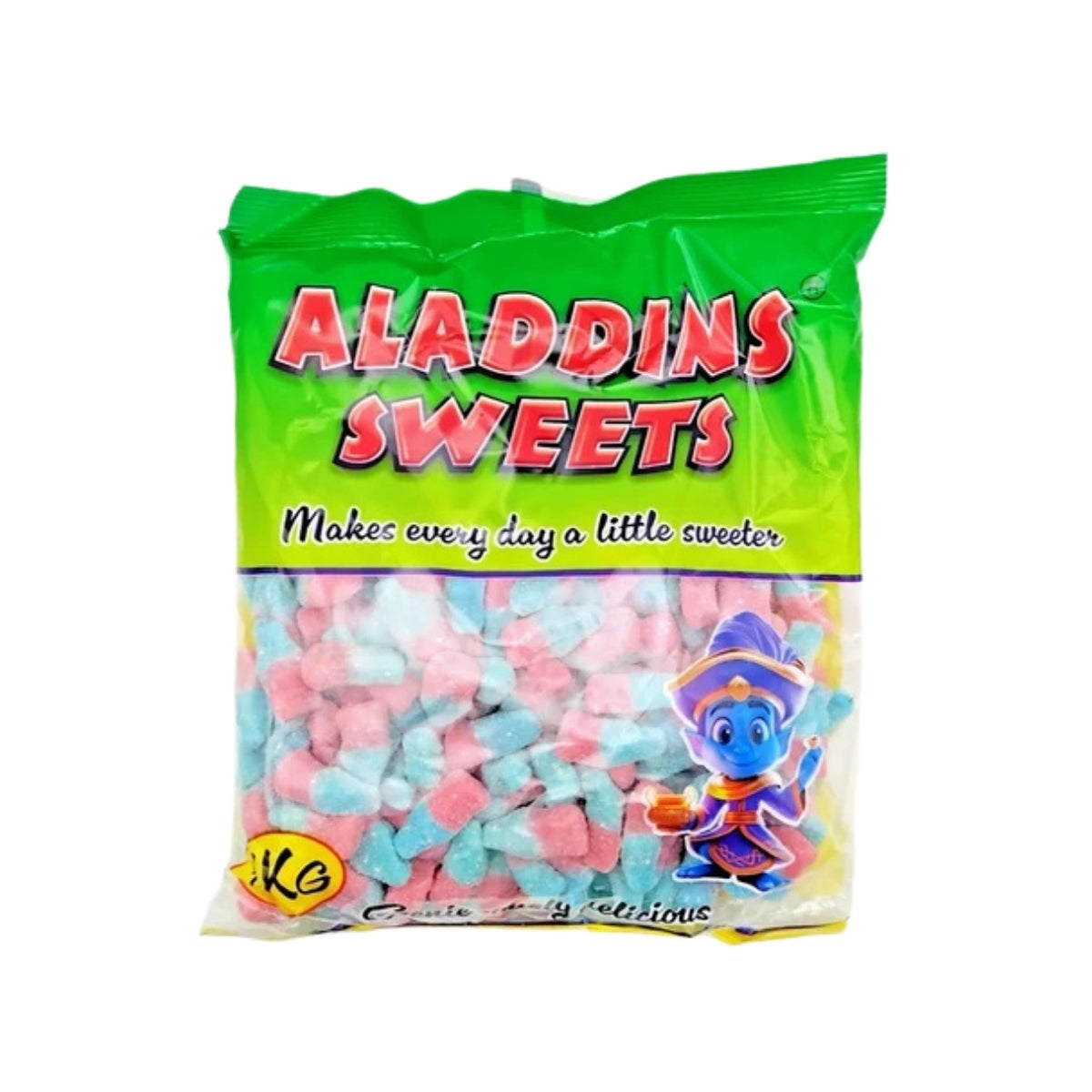 Aladdins Sour Coated Neon Pink Blue Middle Cola Bottle 1kg