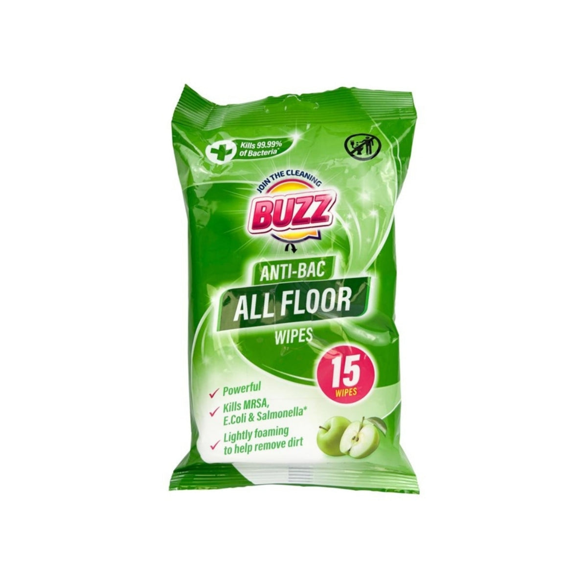 Buzz Floor Antibacterial Wipes 15pk Apple