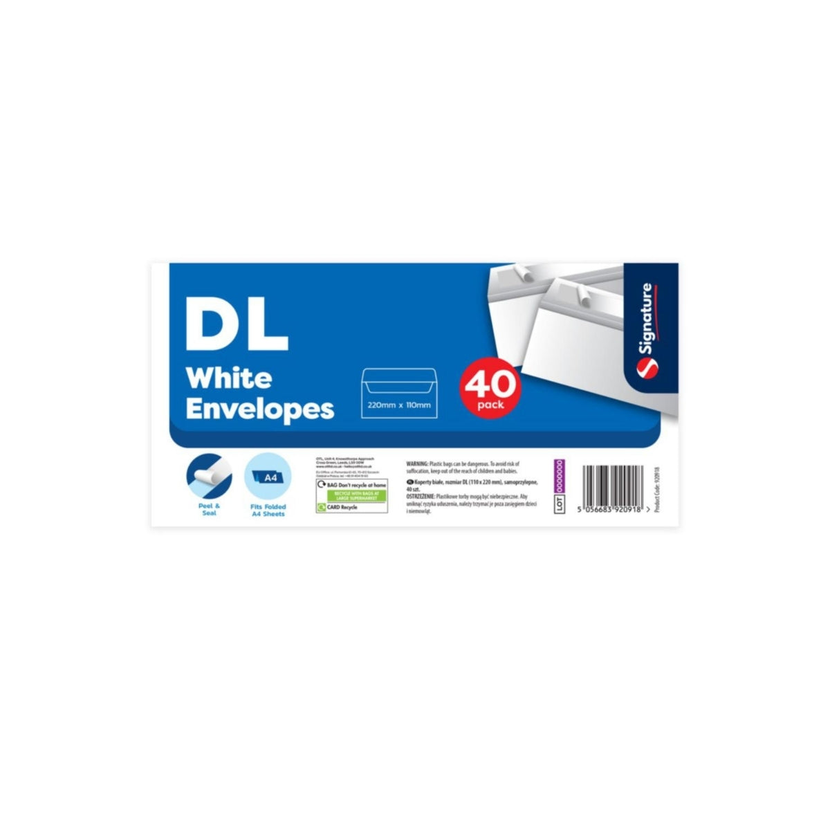 DL size white envelopes peel and seal 40pk