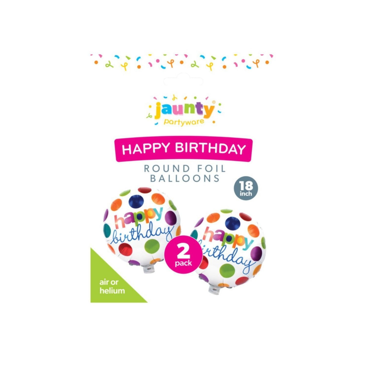 Jaunty 18" Round Foil Happy Birthday Balloon 2pk