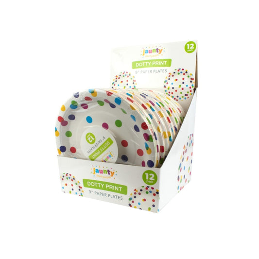 Jaunty 9 Inch Confetti Print Paper Plates | 12pcs