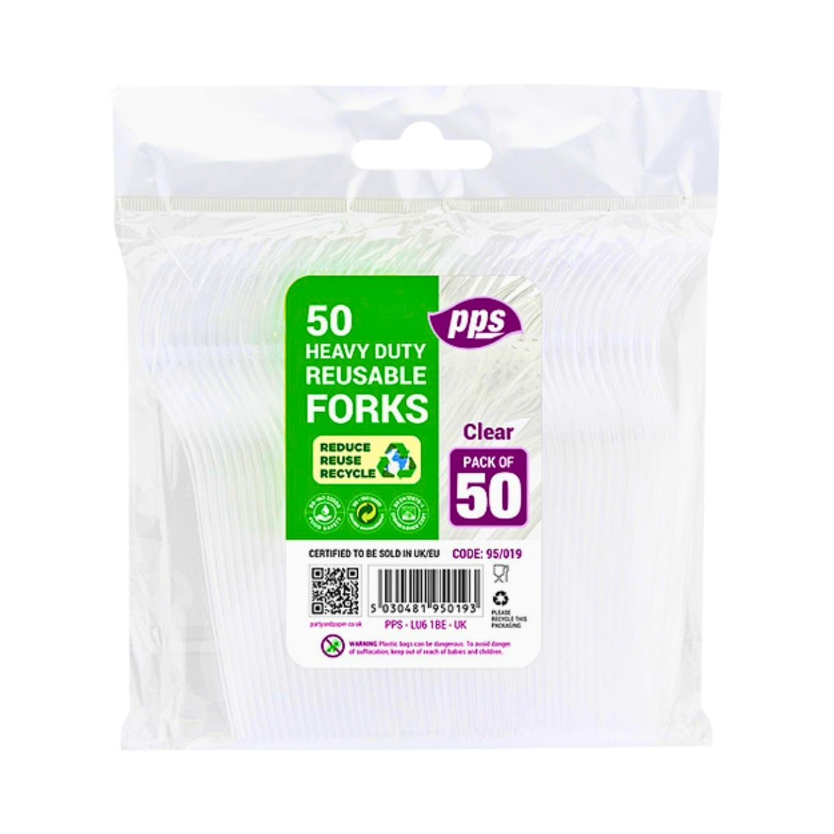 PPS Heavy Duty Reusable Plastic Fork 50pk