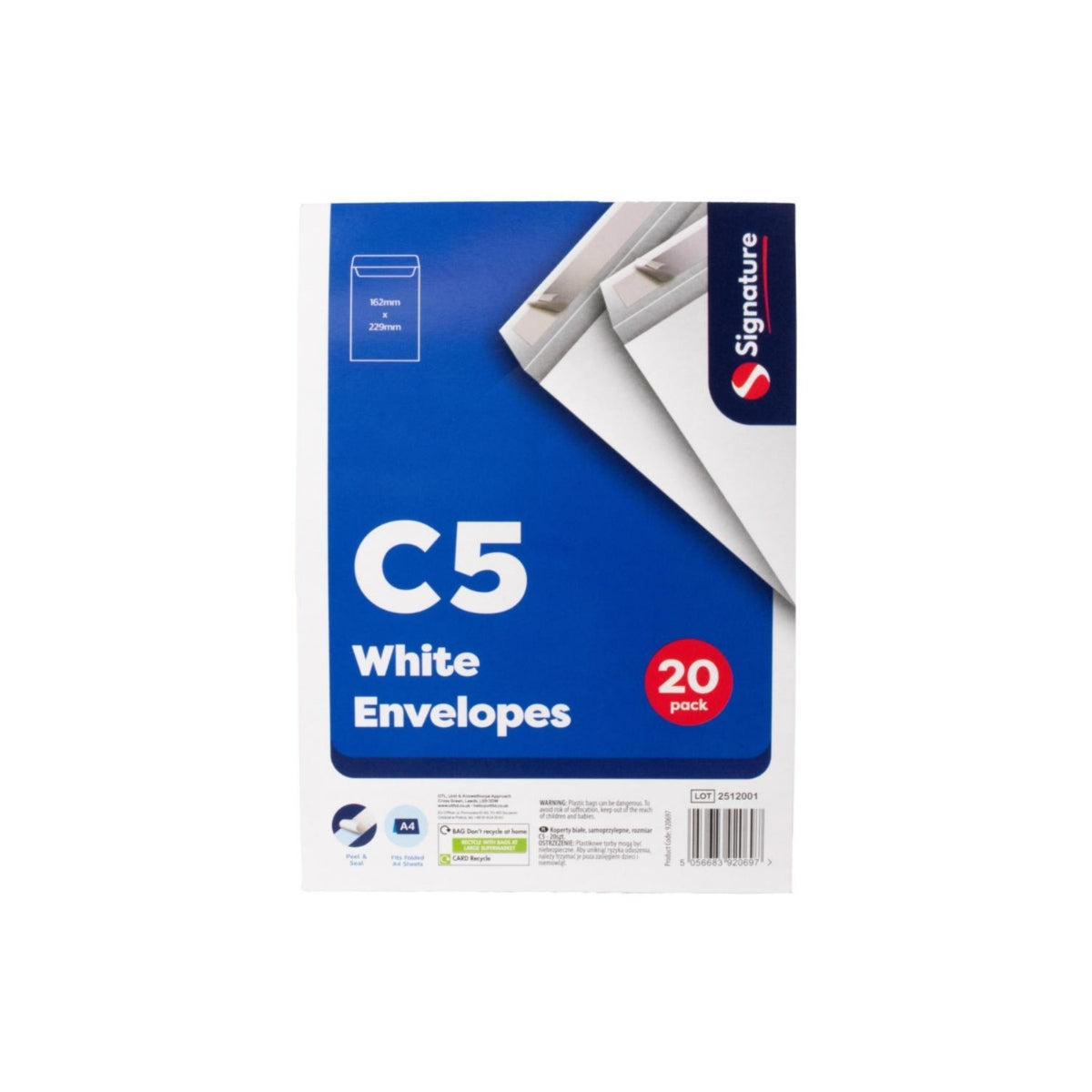 White peel and Seal C5 envelope 20pk